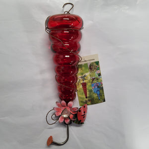 Hummingbird Feeder - Red with Ladybug and Flower 90729