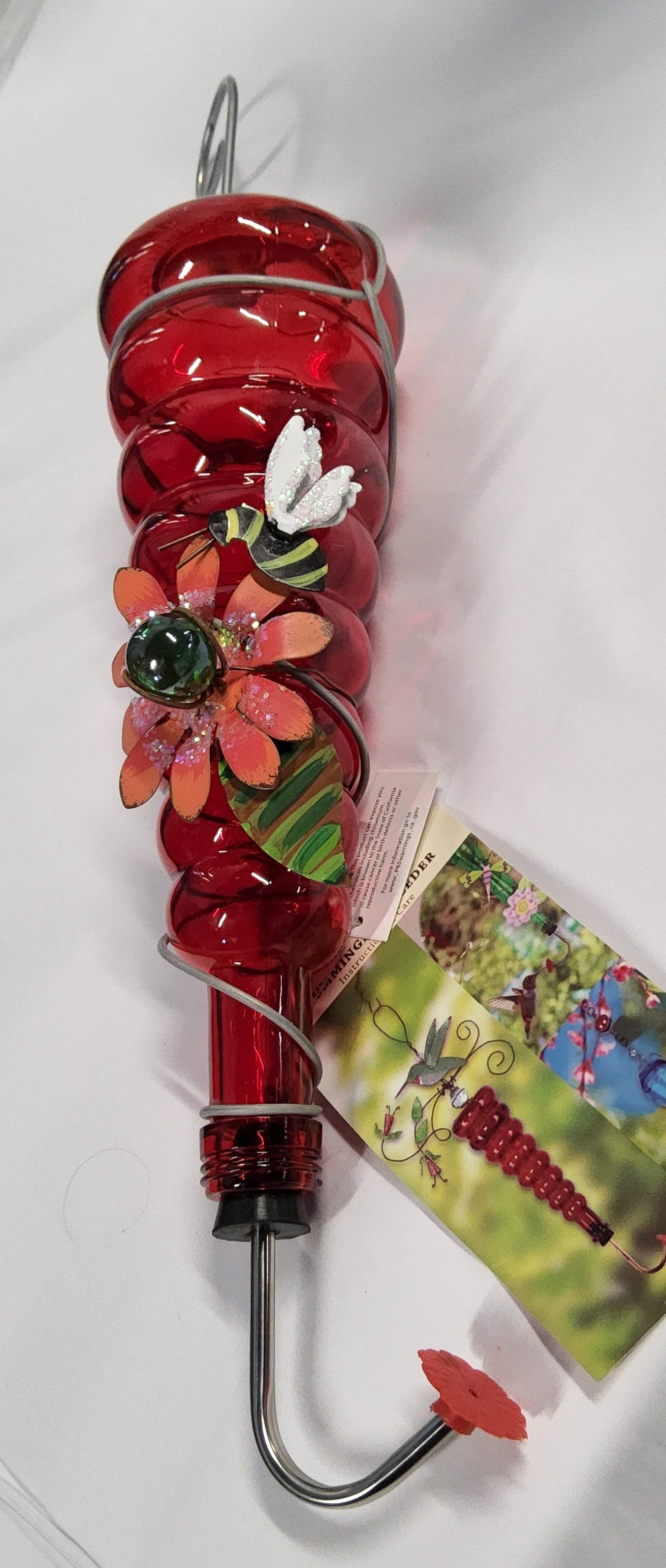 Hummingbird Feeder - Red with Bee and Flower 90495