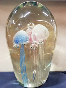 Glass Paperweight - Three Jellyfish - Glow in the Dark
