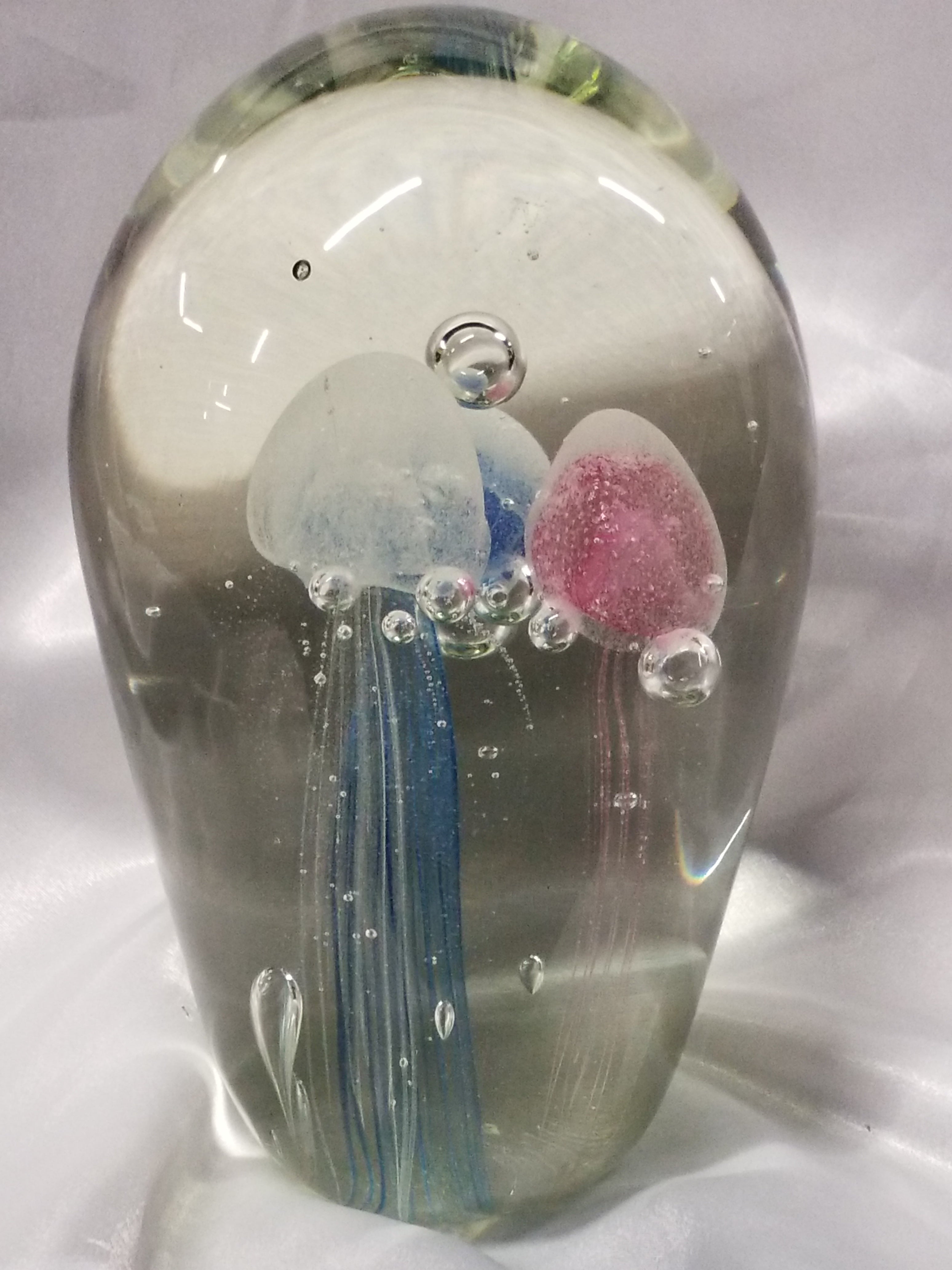 Glass Paperweight - Three Jellyfish - Glow in the Dark