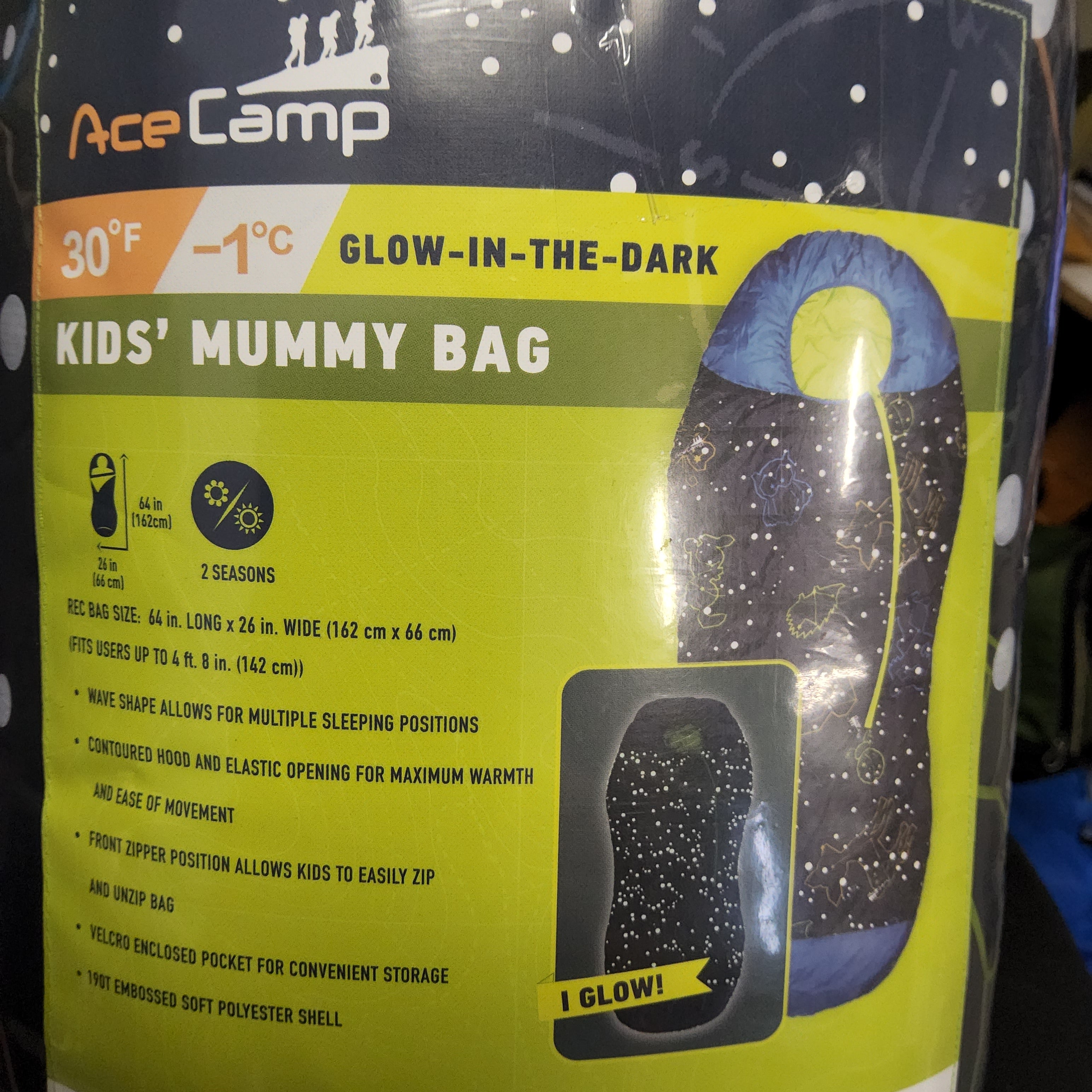 Ace Camp Kids' Sleeping Bag - Blue - Mummy Bag #3978