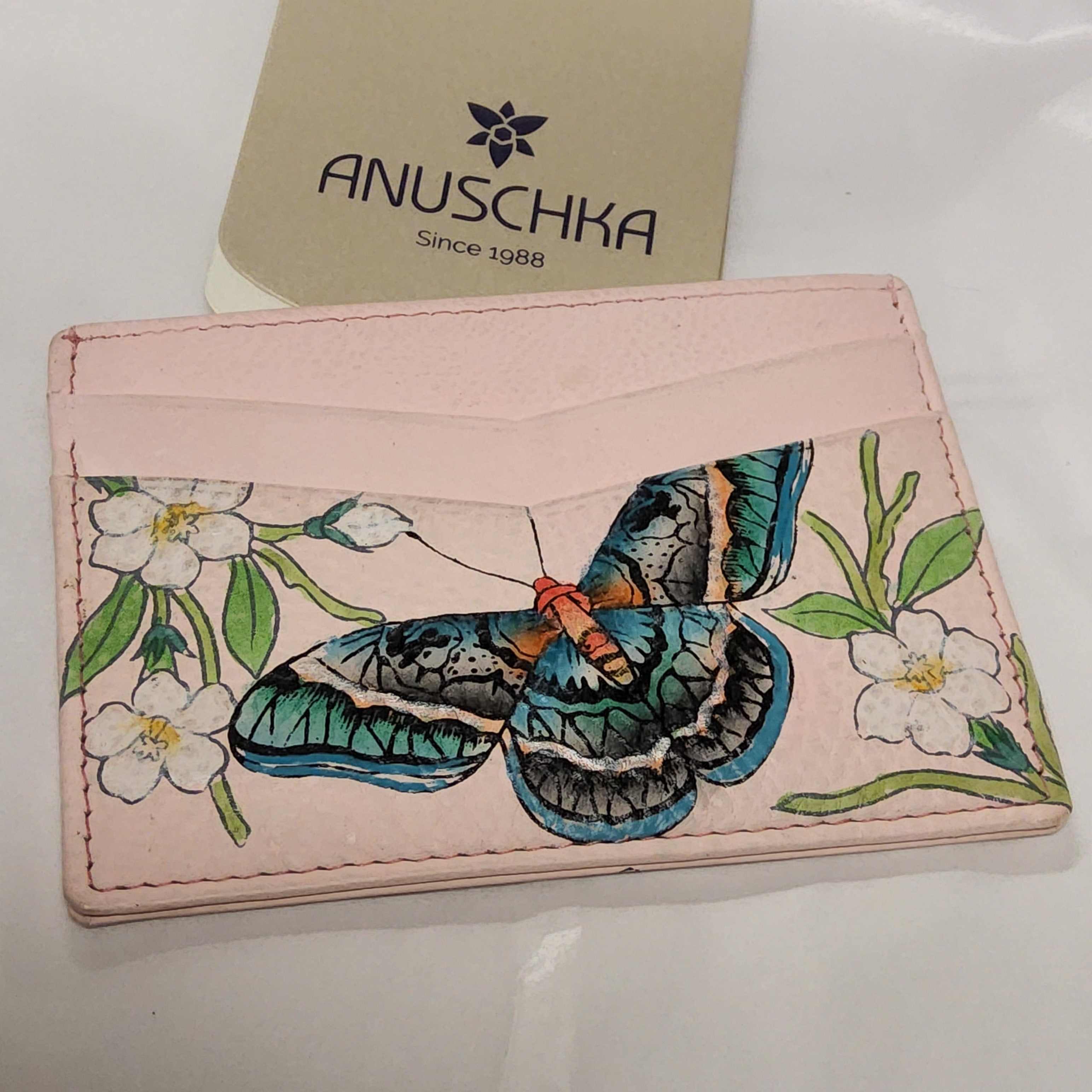 Anuschka Leather Credit Card Case - "Butterfly Melody" Hand painted - 1032-BML