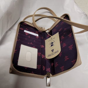Anuschka Leather Crossbody Phone Case - "Flower Garden - Almond" Hand painted - RFID - 1173-HGB-BLK