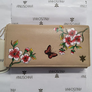 Anuschka Leather Triple Fold Clutch Wallet - "Flower Garden - Almond" Hand painted - RFID 1150-GDN-ALD