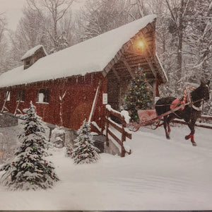 LED Art - Covered Bridge + Horse Drawn Christmas Sleigh FBH95923