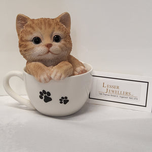 Cat Figurine - Orange Tabby Kitten in Teacup 87707-A