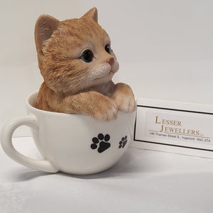 Cat Figurine - Orange Tabby Kitten in Teacup 87707-A