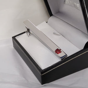 Tie Bar - Stainless Steel with Red Maple Leaf Detail ST40
