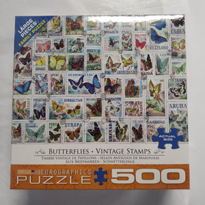 Eurographics Puzzle - Butterflies, Vintage Stamps - 500 Large pieces - 8500-5356