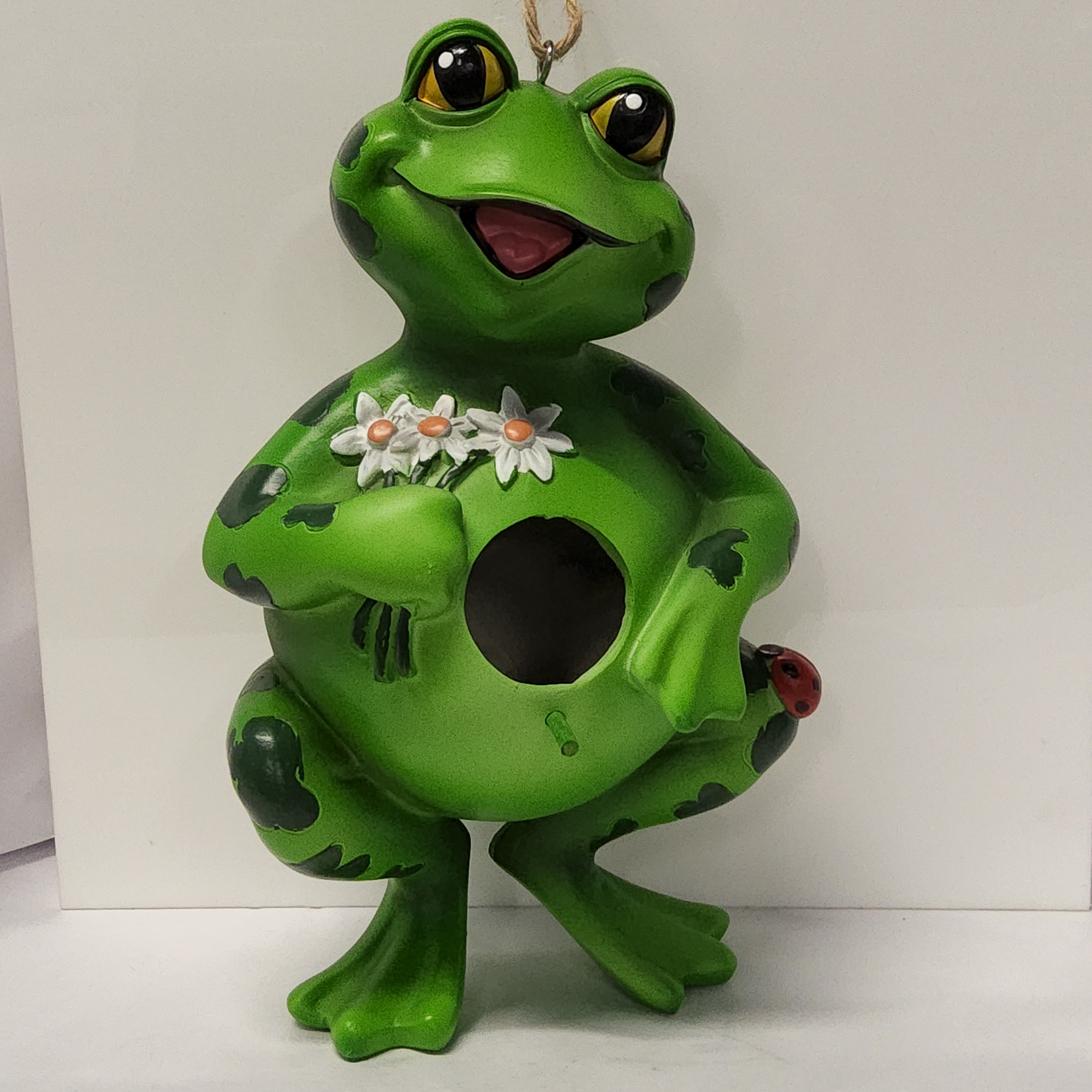 Birdhouse - Decorative - Frog Holding Flowers + Ladybug 10172