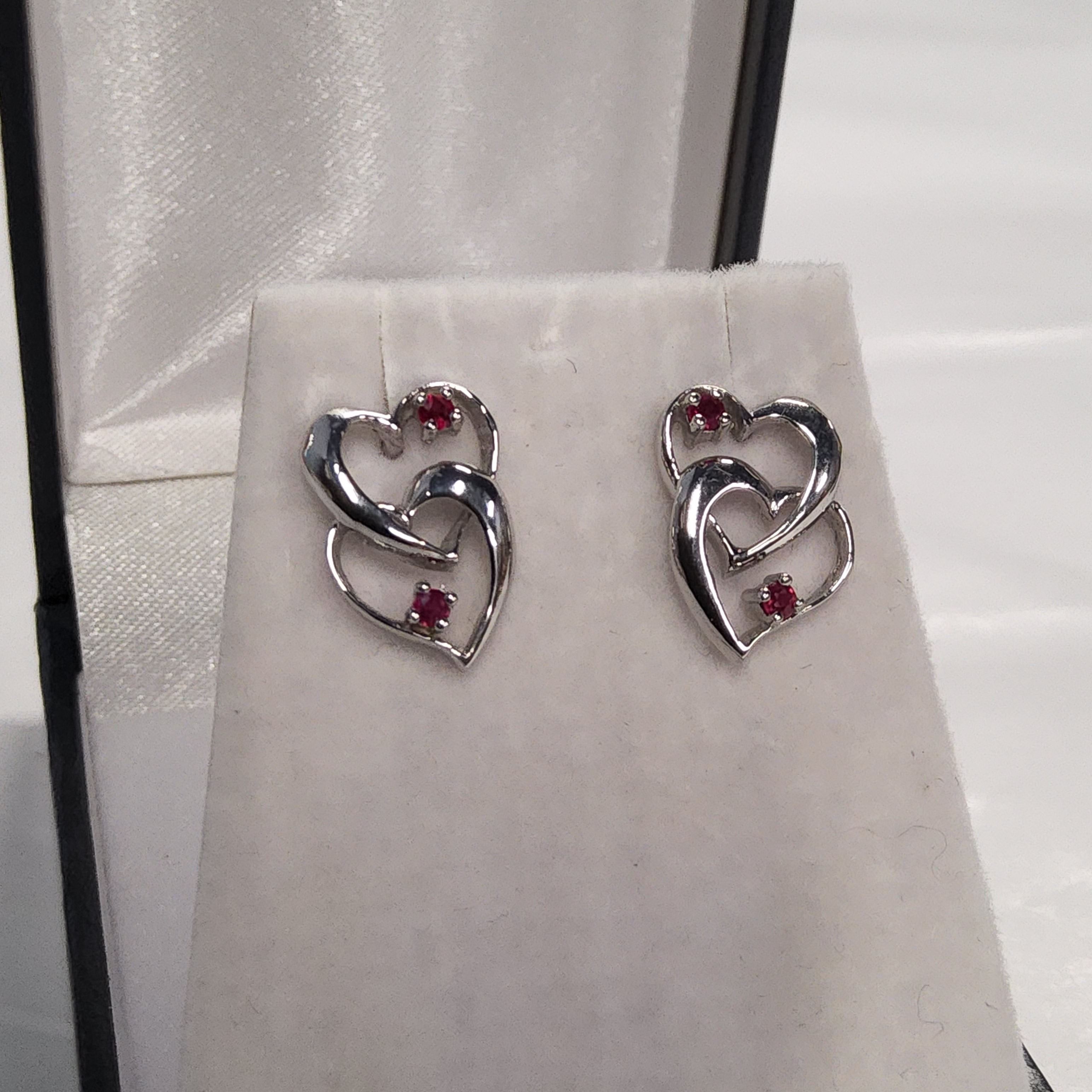 Round Cut Ruby Earrings - Double Hearts E1171