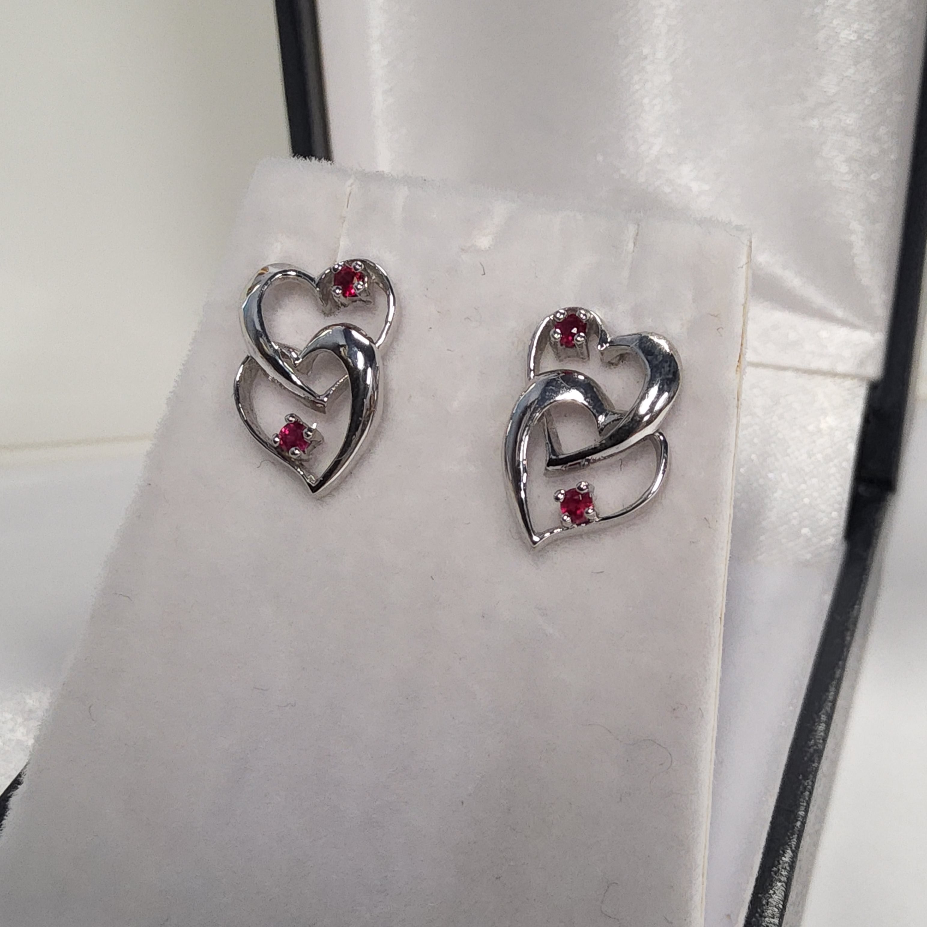 Round Cut Ruby Earrings - Double Hearts E1171