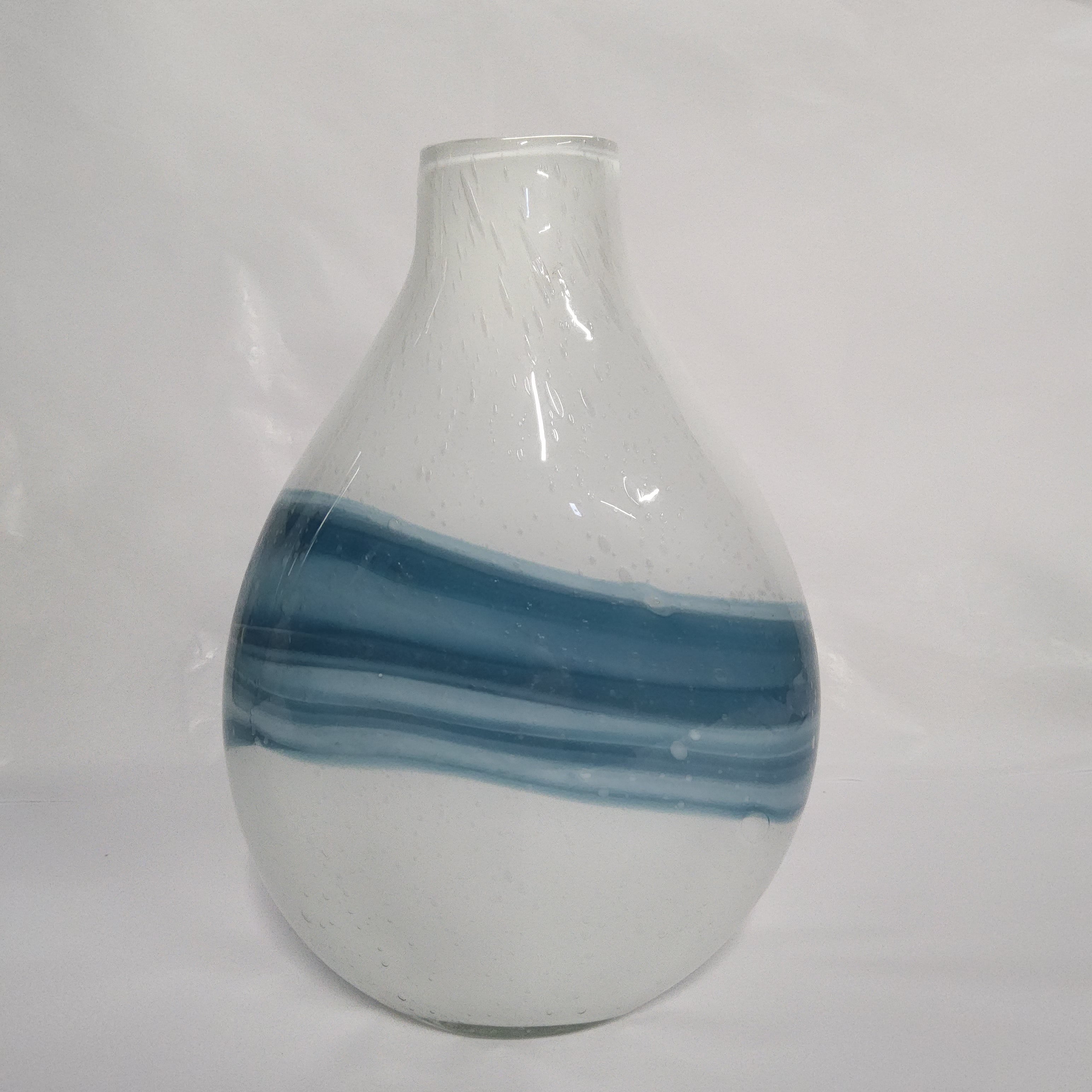 Glass Bulb Vase - Andrea Swirl - Blue and White