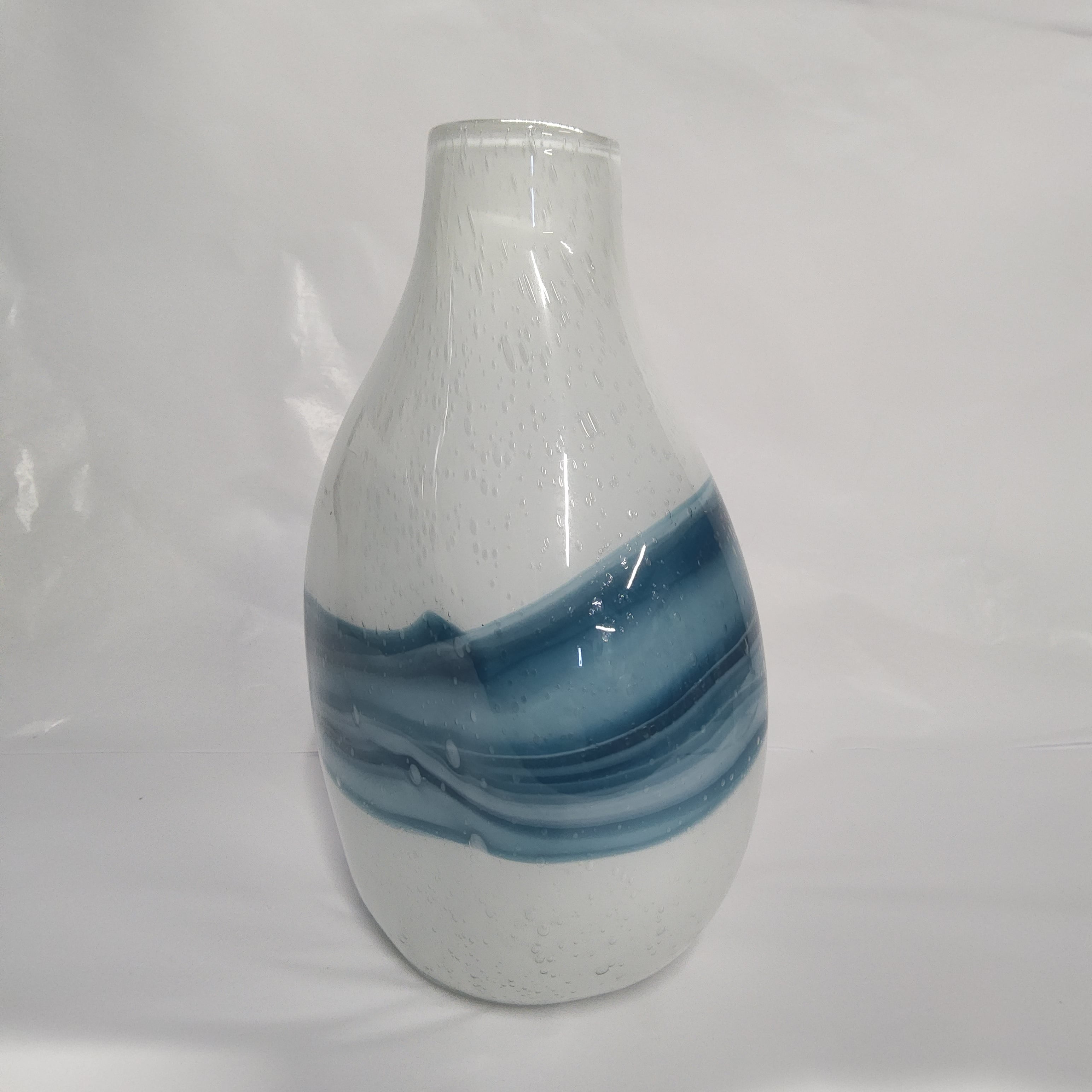 Glass Bulb Vase - Andrea Swirl - Blue and White