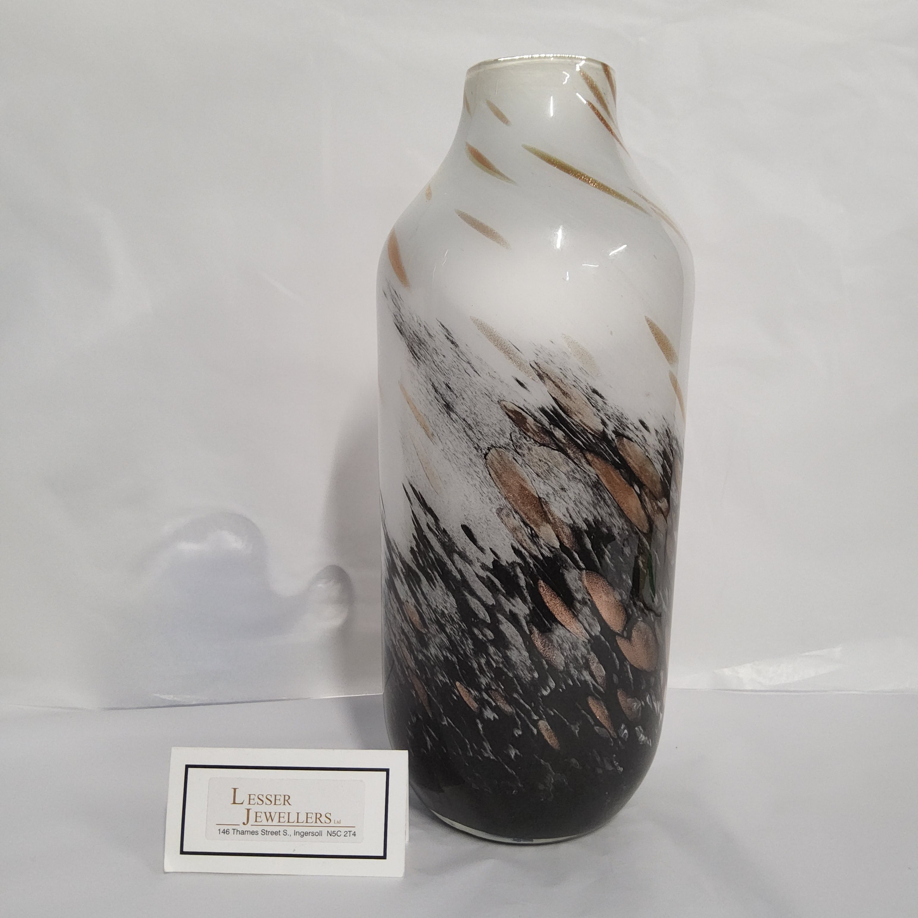 Glass Vase - Galaxy Gold Swirl - Brown and White