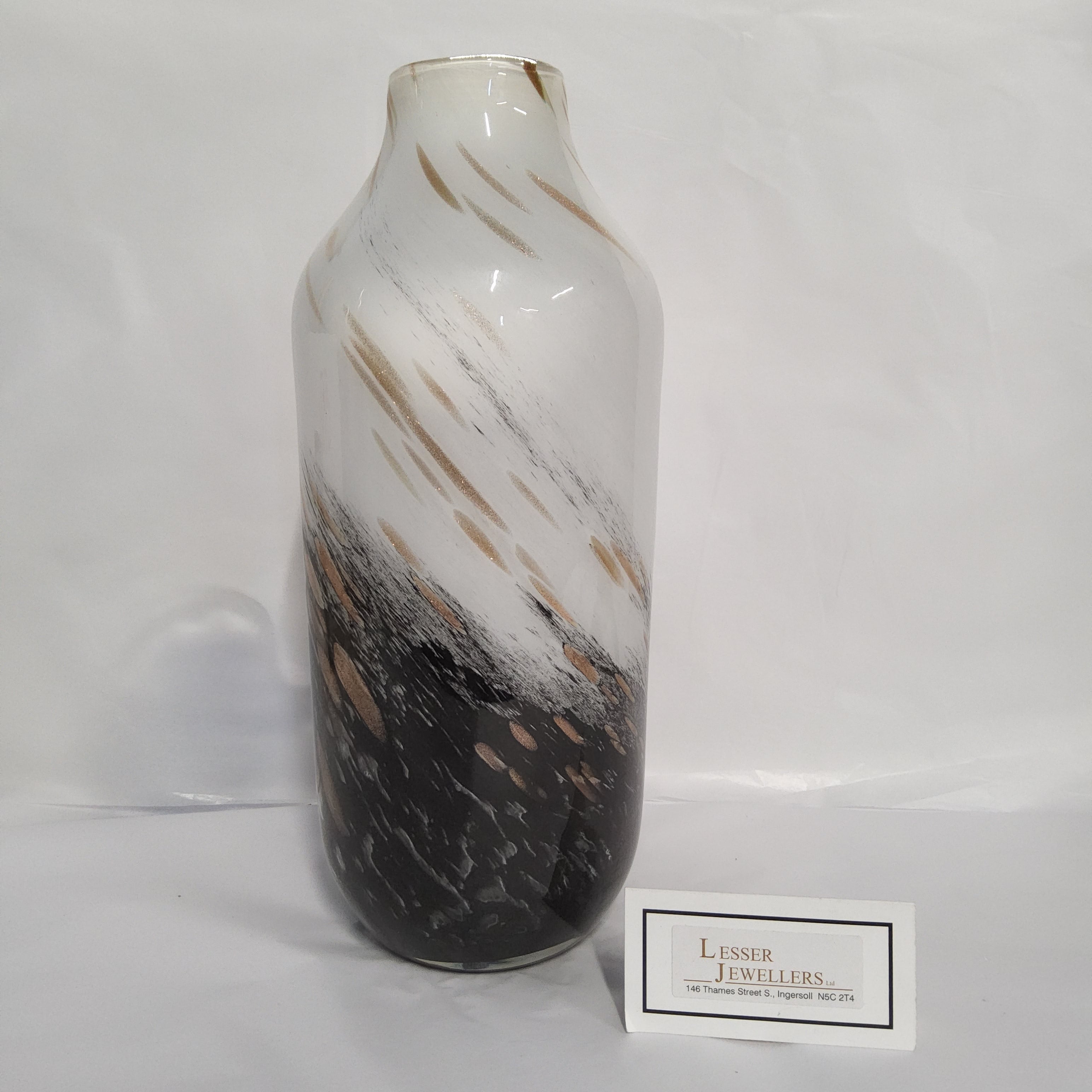 Glass Vase - Galaxy Gold Swirl - Brown and White