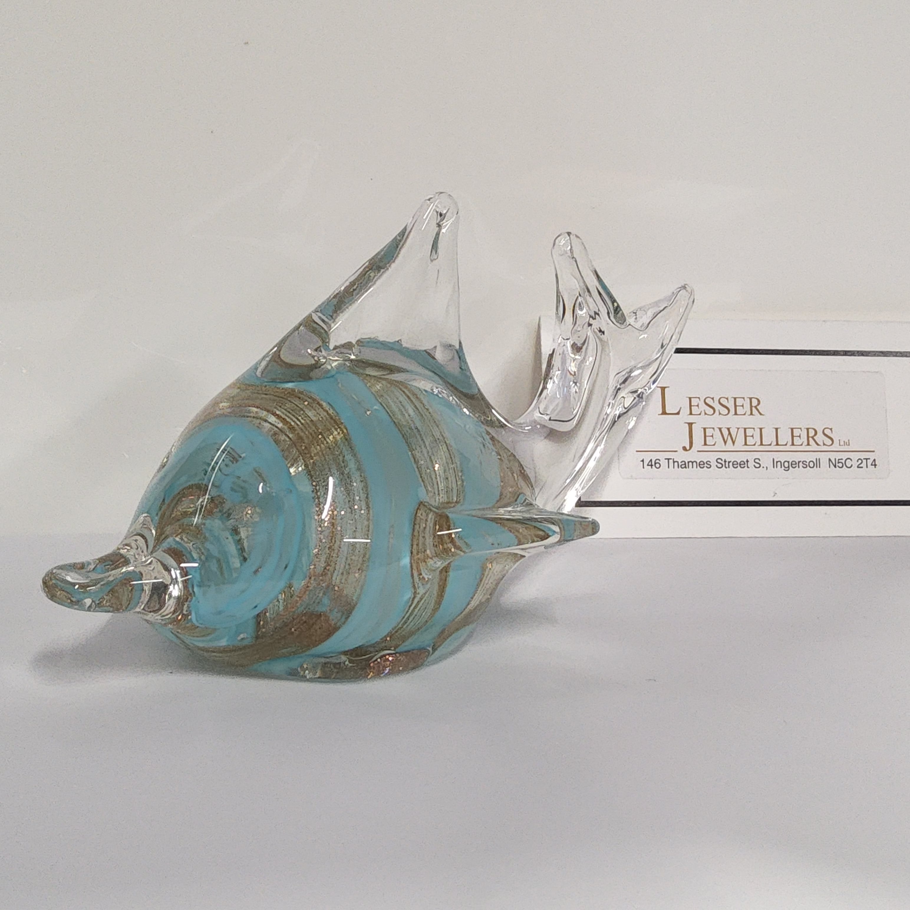 Glass Figurine - Porpoise - Light blue and gold stripe