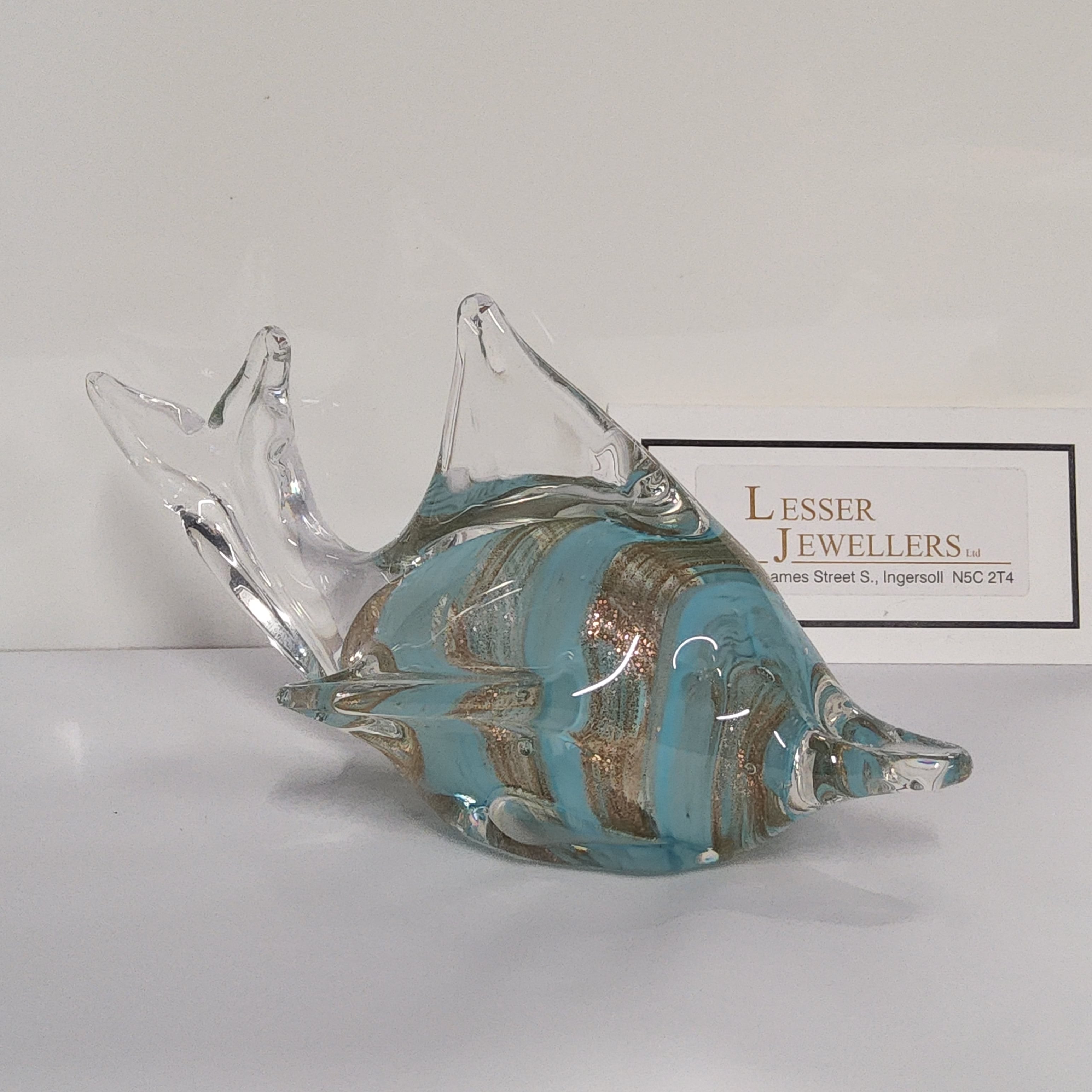 Glass Figurine - Porpoise - Light blue and gold stripe