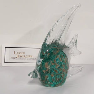 Glass Figurine - Angelfish - Green and gold speckled