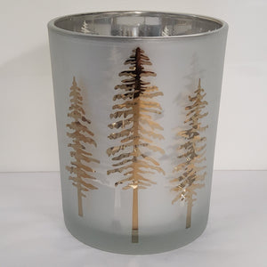 Glass Hurricane Vase - Woodland Pine - 4x5"