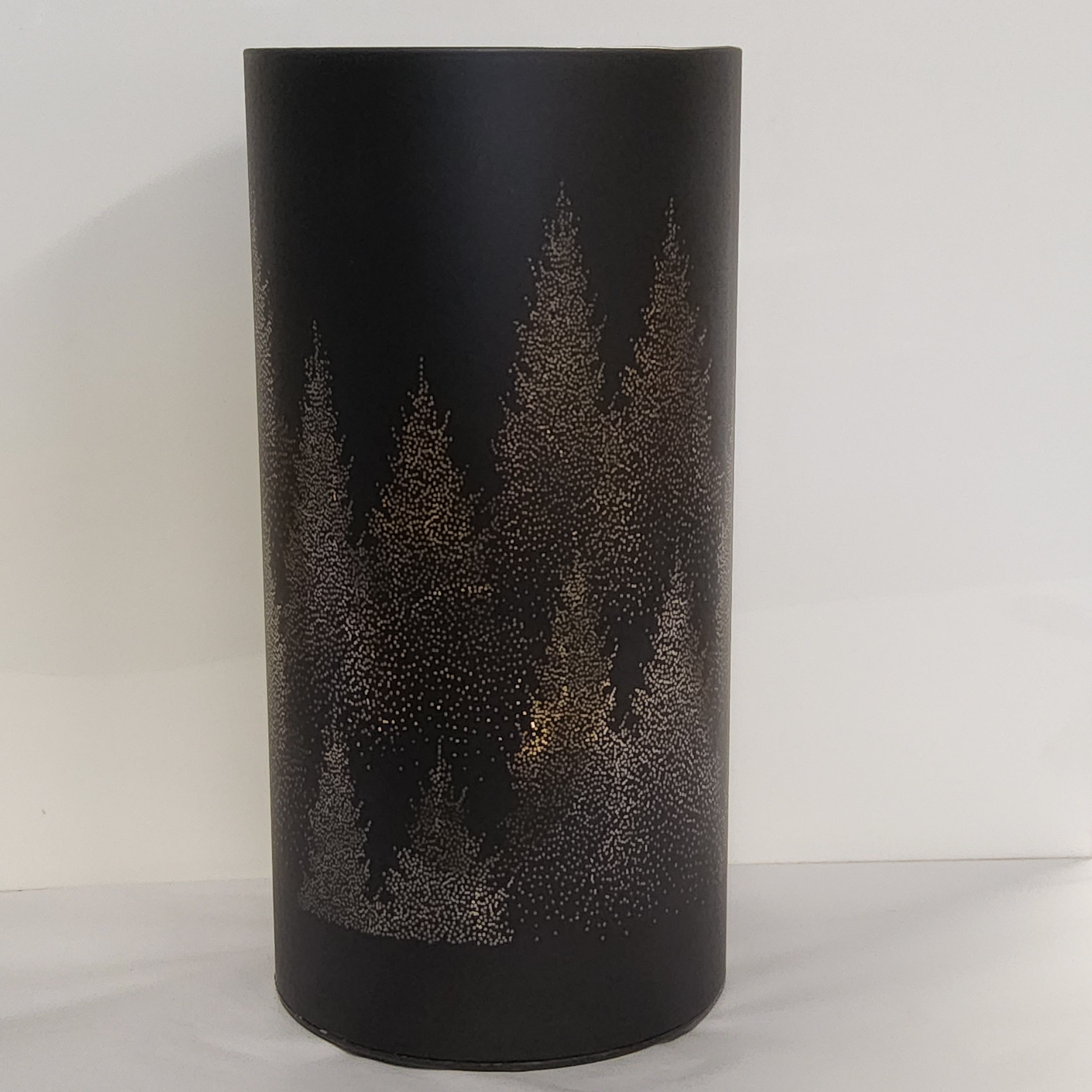 Black Glass Hurricane Lamp - Silhouette Tree Design - 904261B