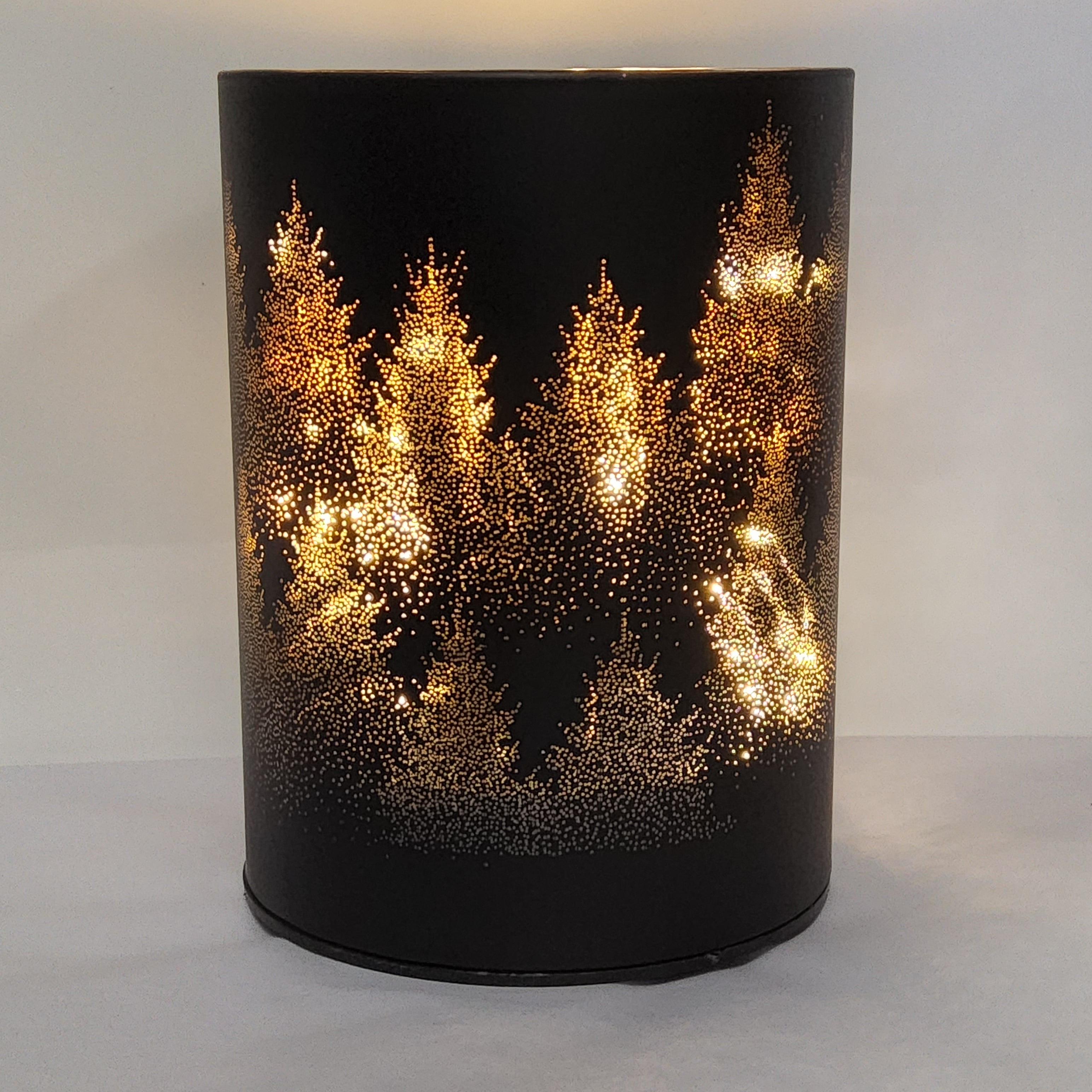 Black Glass Hurricane Lamp - Silhouette Tree Design - 904261A