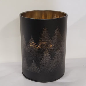 Black Glass Hurricane Lamp - Silhouette Tree Design - 904261A