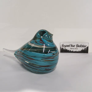 Glass Bird Figurine - Clear, blue swirl