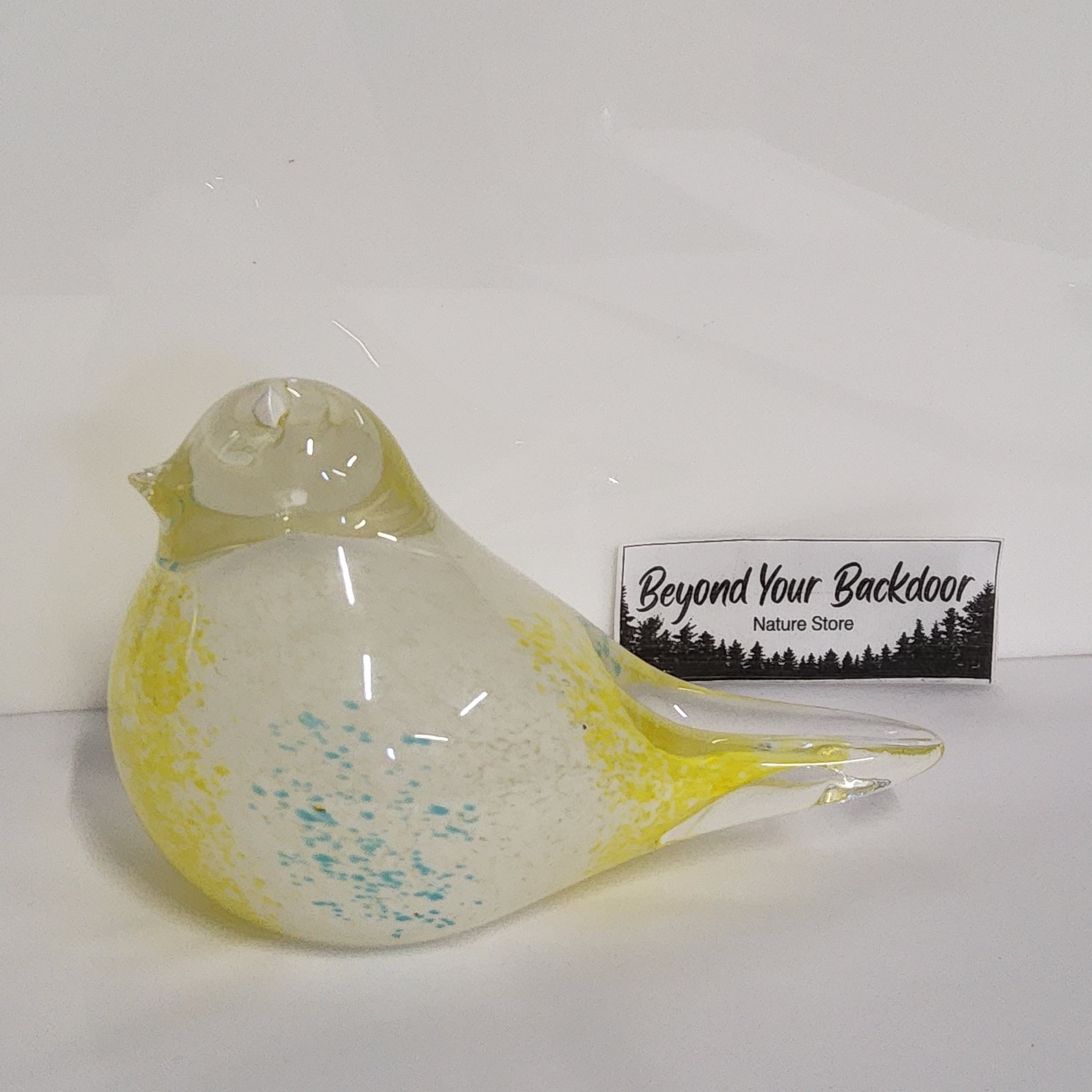 Glass Bird Figurine - White, yellow