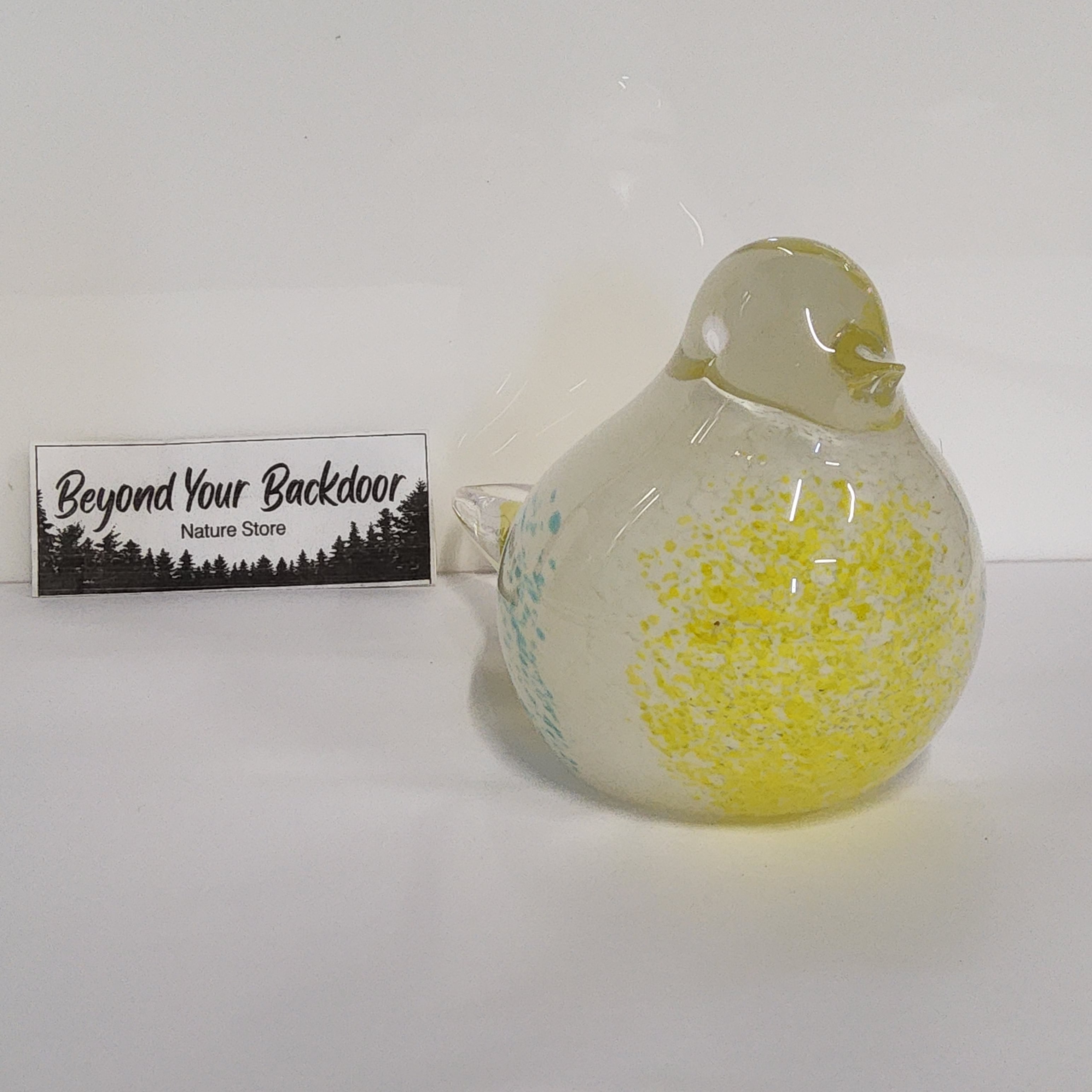 Glass Bird Figurine - White, yellow