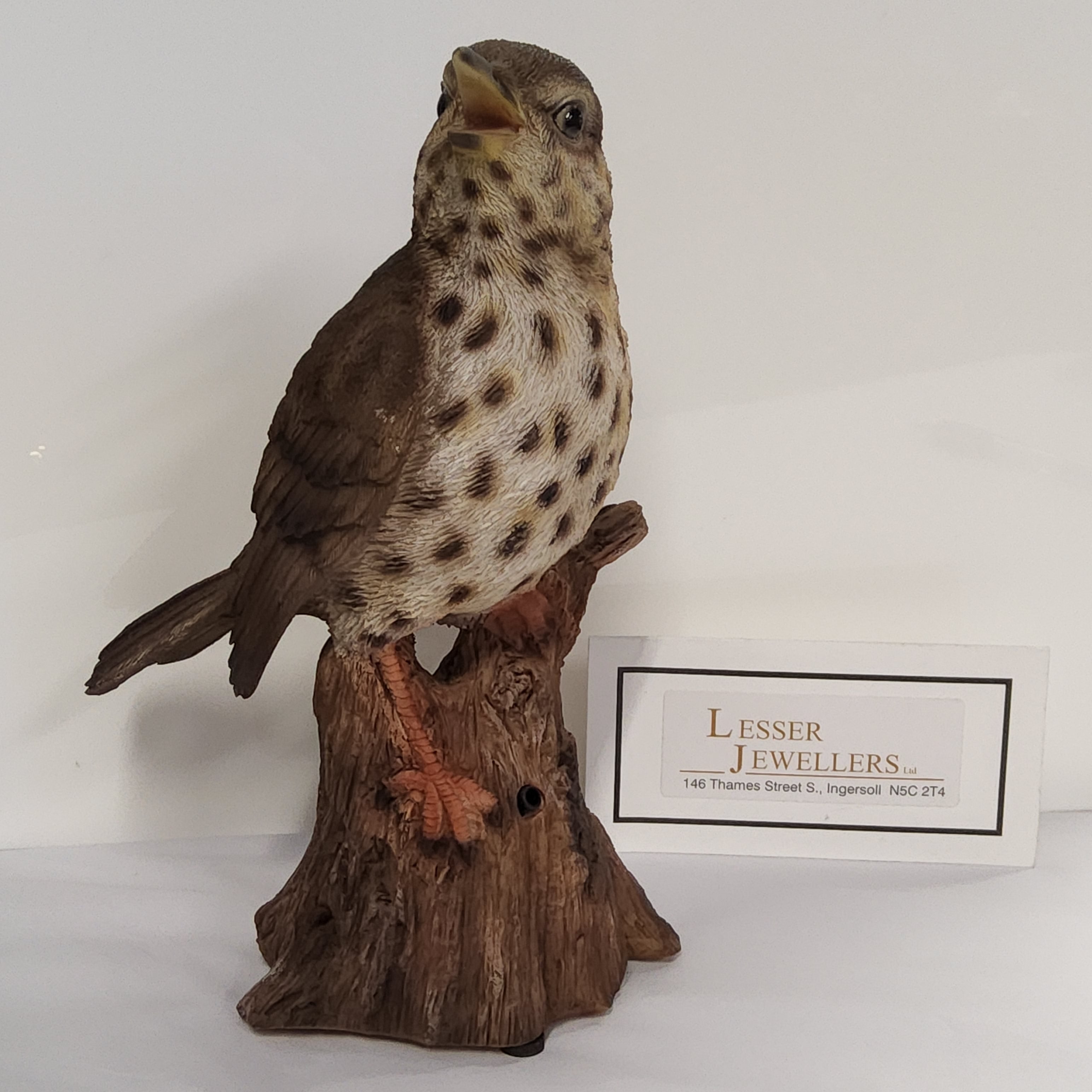 Bird Figurine - Thrush on Stump - Motion Activated Song - 87675-A