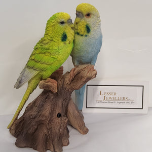 Bird Figurine - Budgies on Stump - Motion Activated Song - 87675-F