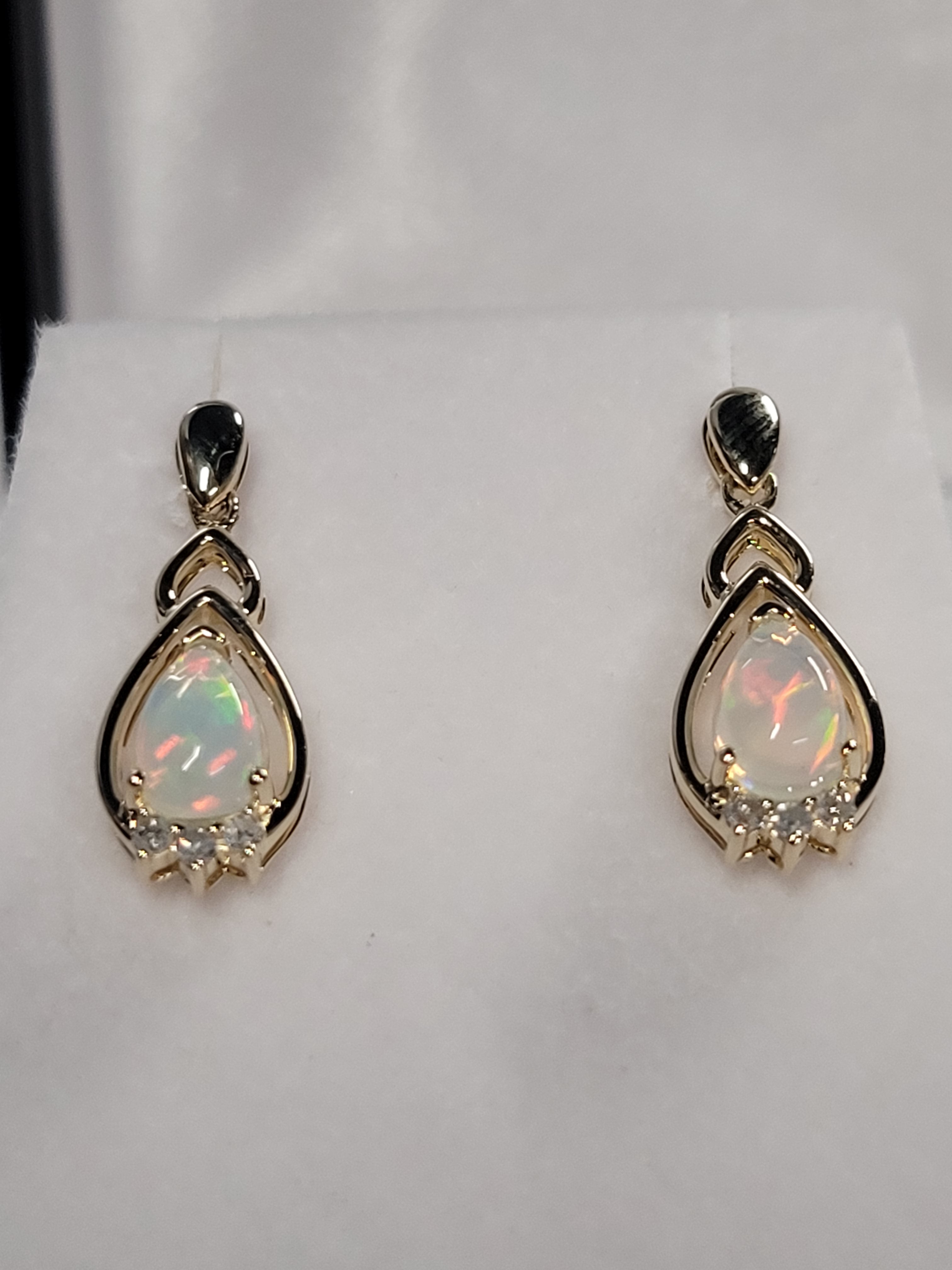 Pear Shaped Cut Opal Earrings with Diamond Accents JE02095