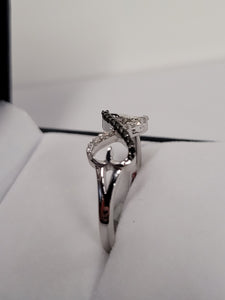 Diamond Ring - Infinity + Double Heart Style - Black and white diamonds