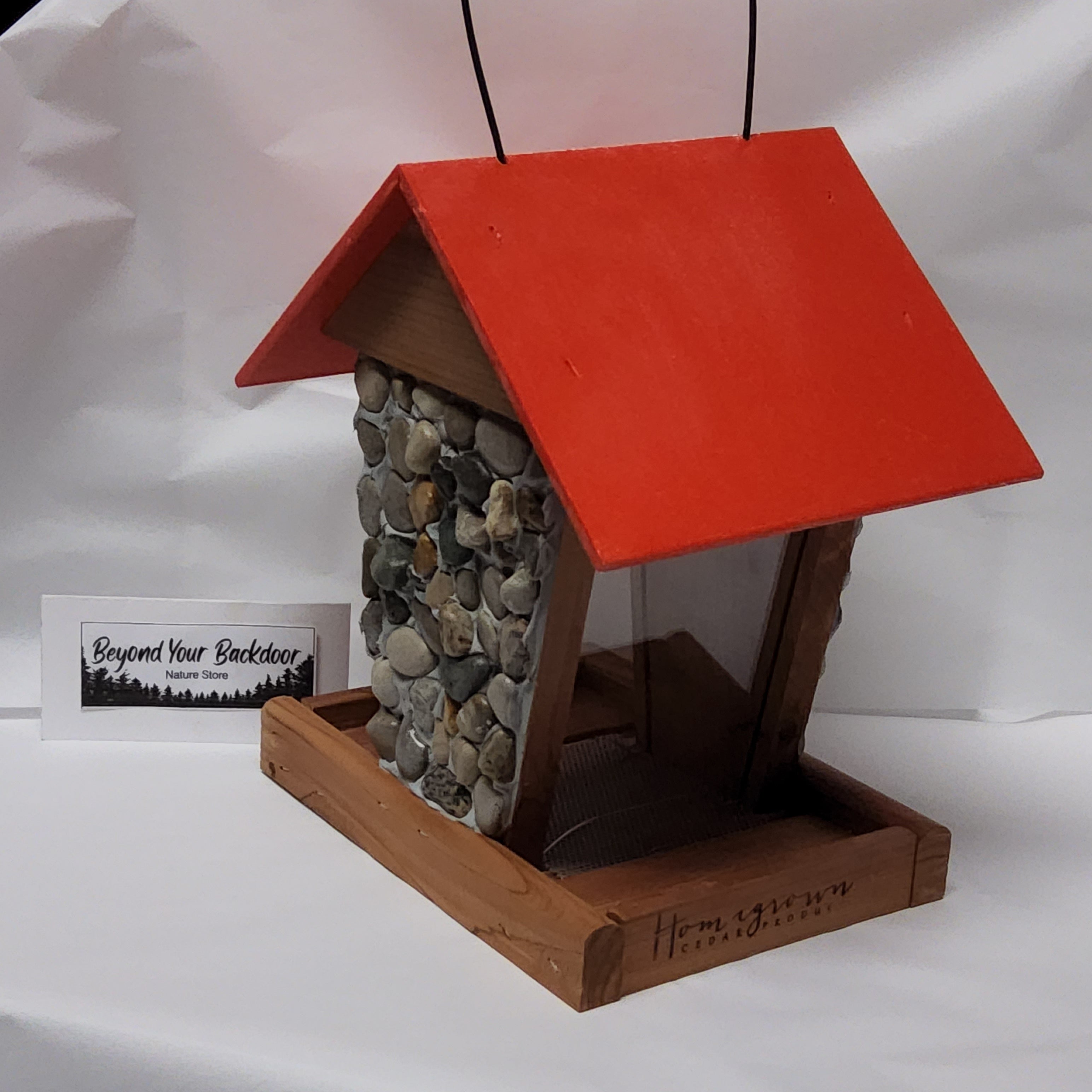 Bird Feeder - Stone sides with red roof