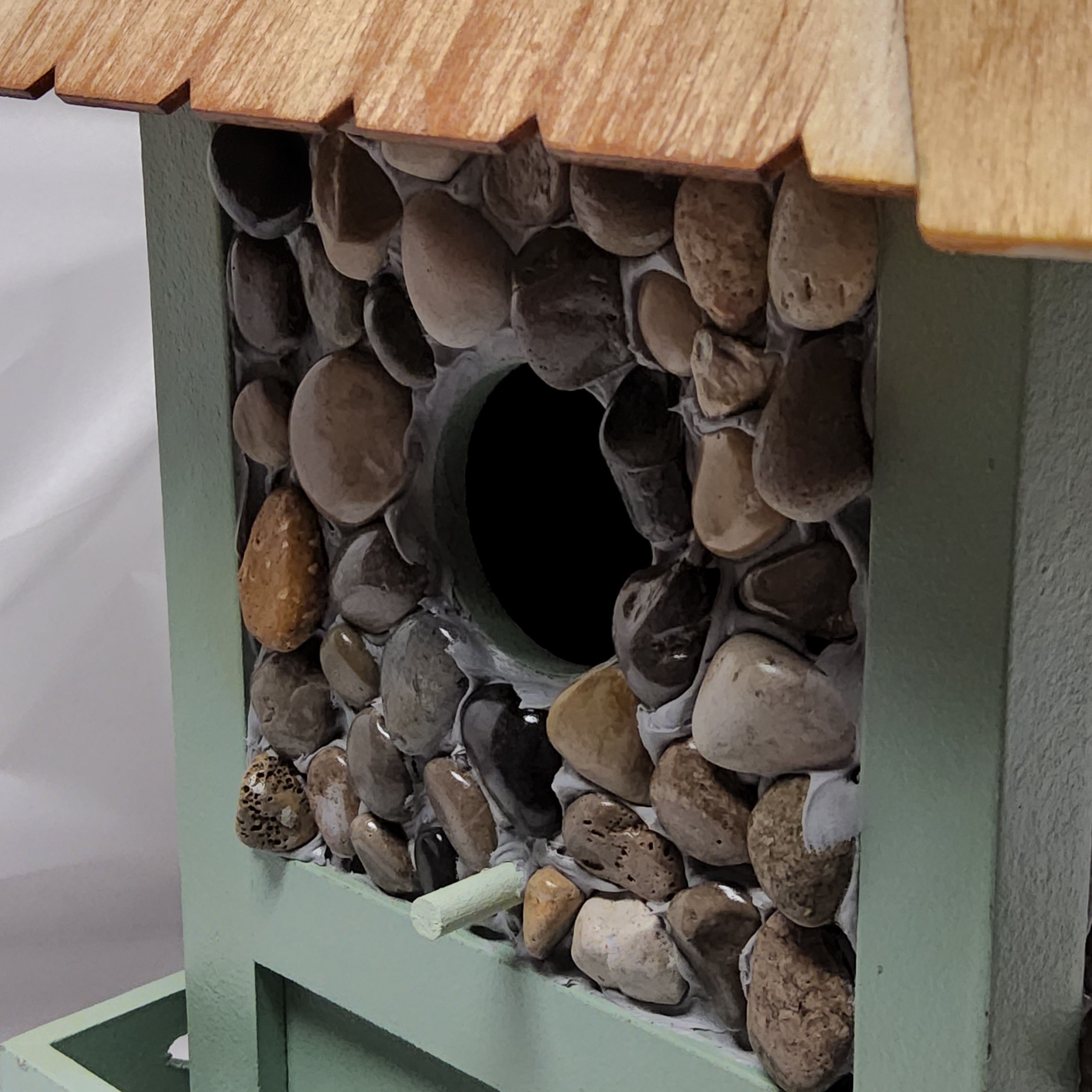 Birdhouse - Sage Green with Stones