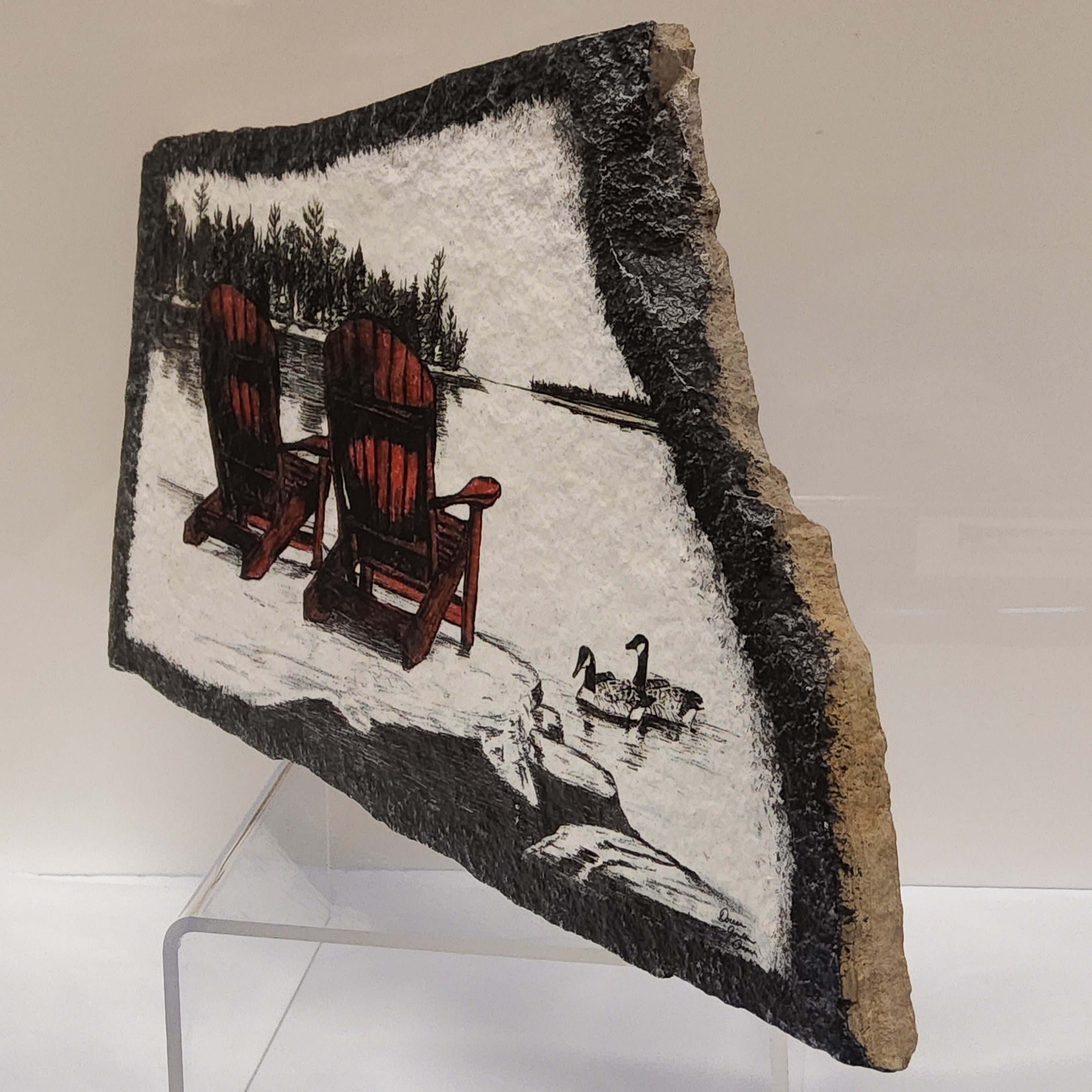 Stone Decor - Muskoka Chairs + Canada Geese Lake Scene
