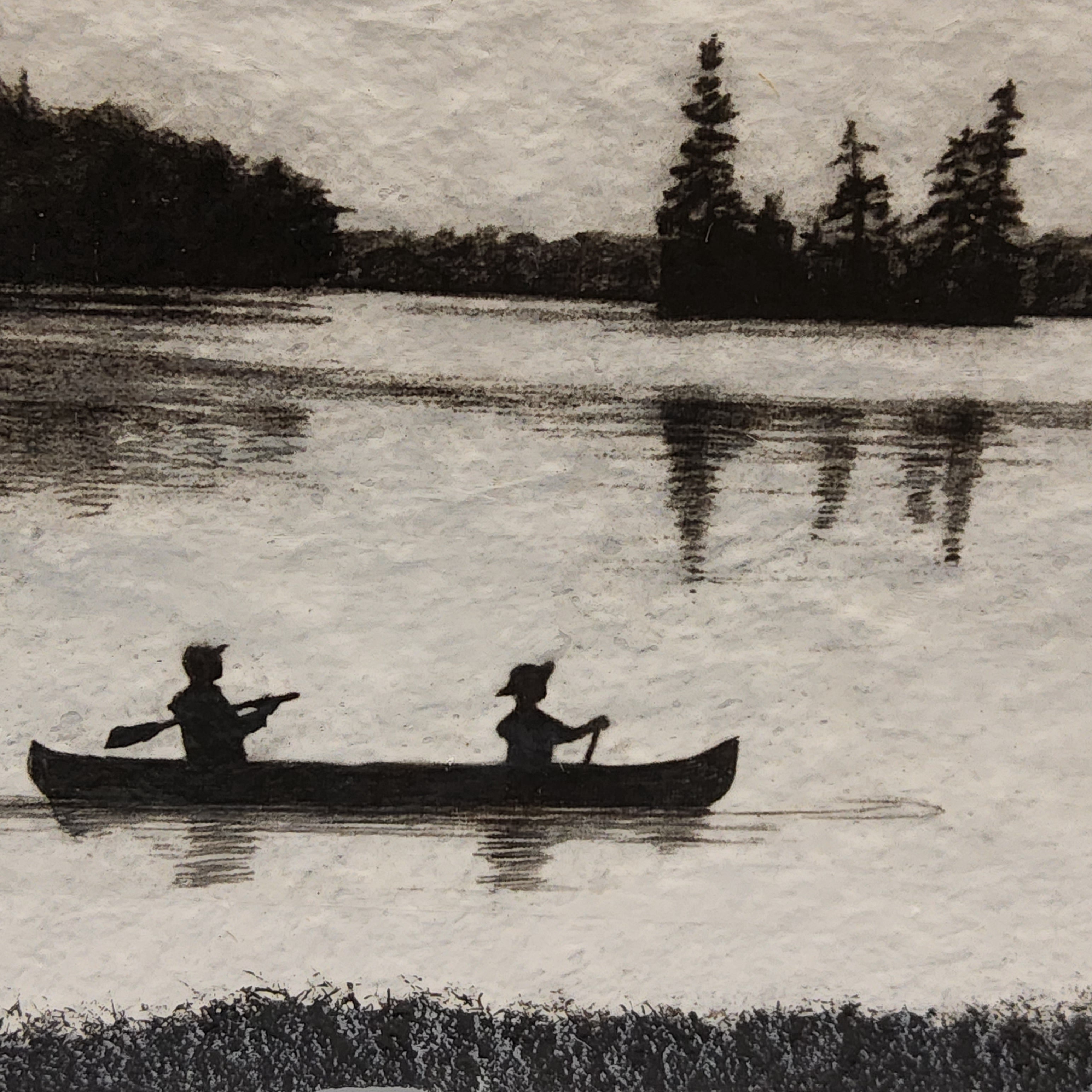 Stone Decor - Canoe on Lake Scene