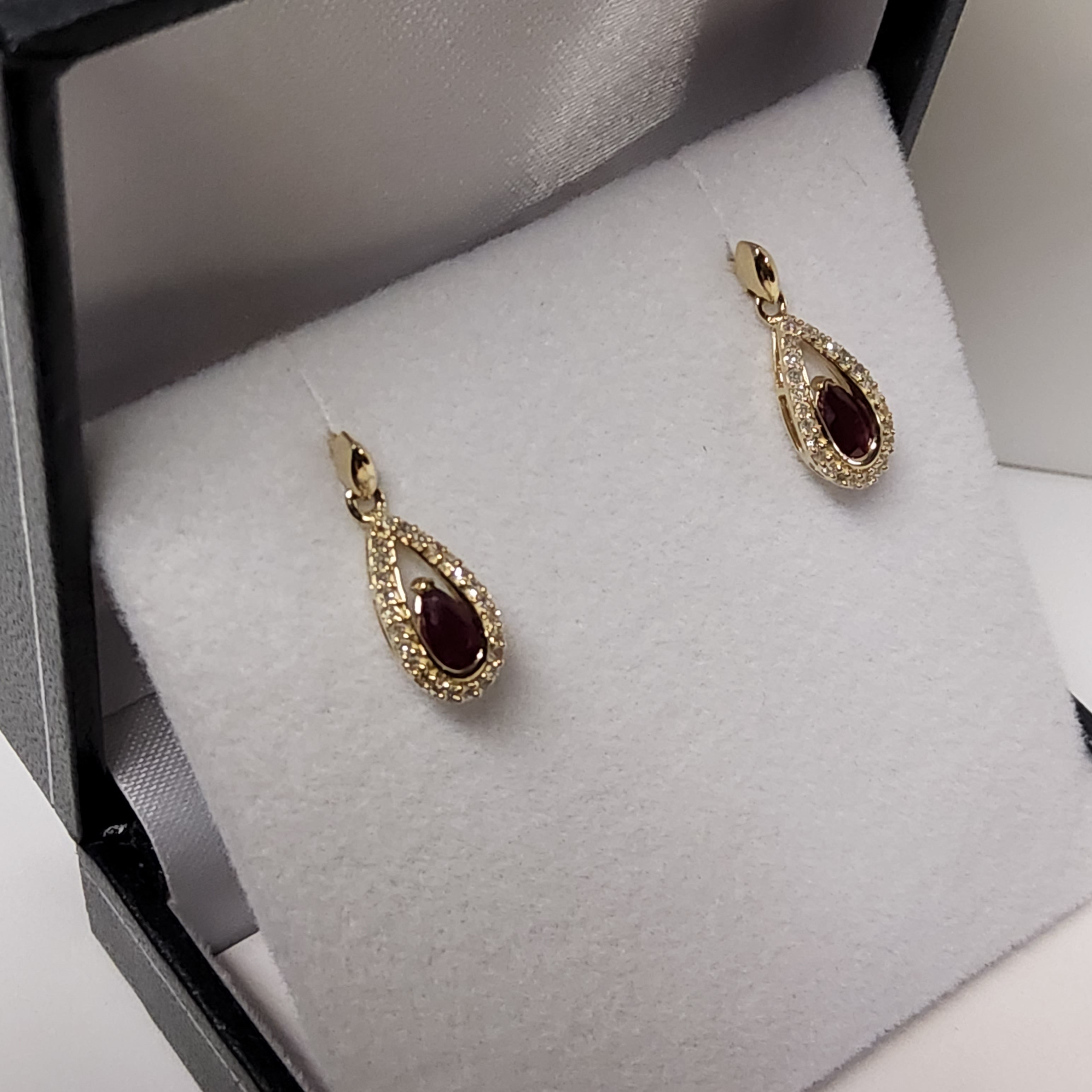 Pear Shape Cut Ruby Earrings with Diamonds - Dangle - JE02091