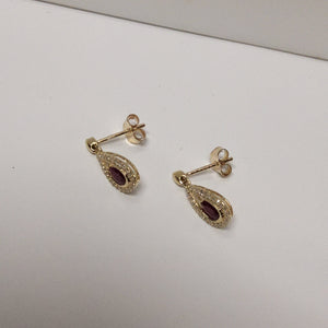 Pear Shape Cut Ruby Earrings with Diamonds - Dangle - JE02091