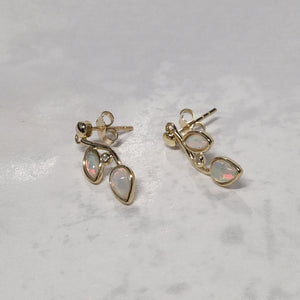 Pear Shape Cut Opal Earrings with Diamonds - Dangle - JE01513