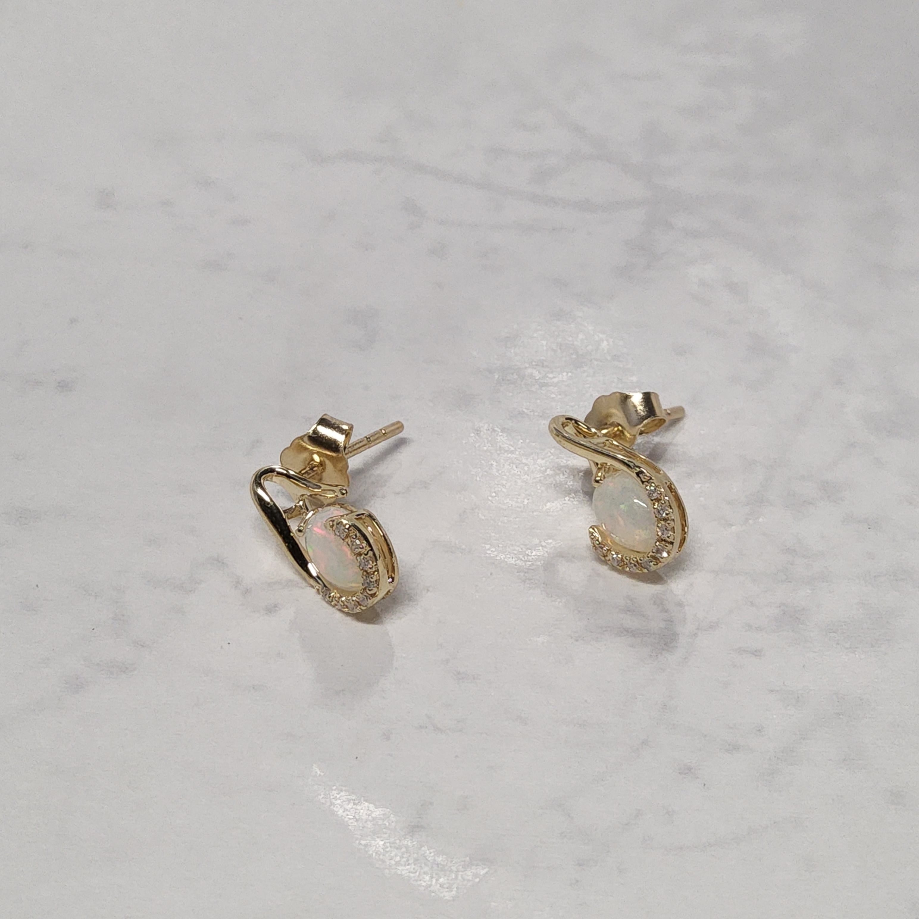 Oval Cut Opal Earrings with Diamonds - JE01968