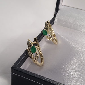 Oval Cut Emerald Earrings with Diamonds - JE02644