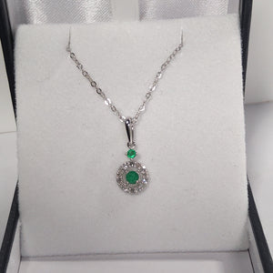 Round Cut Emerald and Diamond Pendant - JP02185