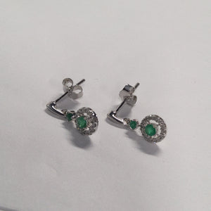 Round Cut Emerald and Diamond Earrings - Dangle - JE02420