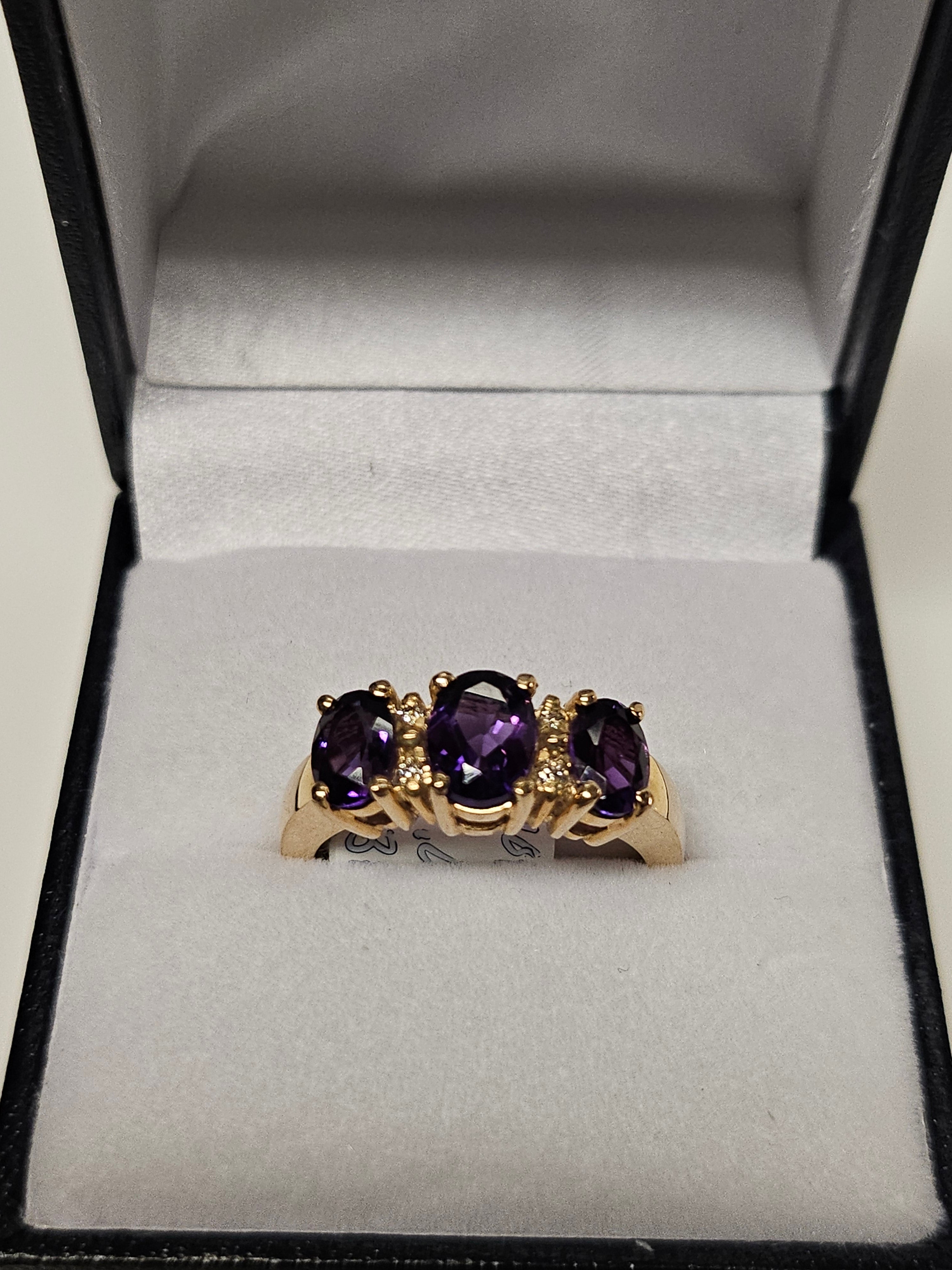 Three Oval Cut Amethysts Ring with Diamonds 858513A
