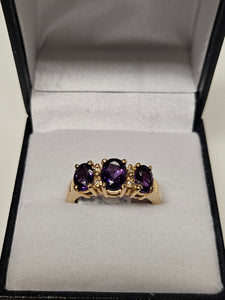 Three Oval Cut Amethysts Ring with Diamonds 858513A