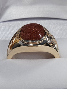 Men's Oval Cut Goldstone Ring