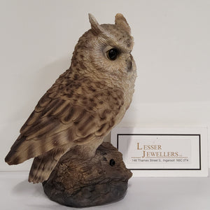 Bird Figurine - Long-eared Owl on Branch - Motion Activated 87675-I