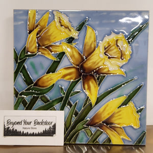 Ceramic Art Trivet - 8" square - Daffodil Bloom 121208